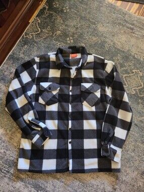NWT Mountain Expeditions Fleece Shacket Jacket Large Plaid Black White 25.5x32
